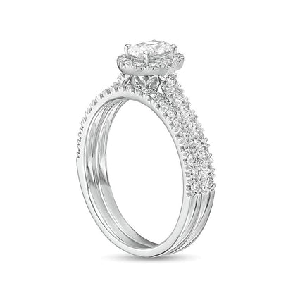Braut-Set mit ovalem Diamant-Halo 1.0 CT. Gesamtgewicht in 10K Weißgold
