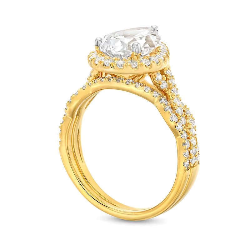 Braut-Set mit tropfenförmigem Labordiamant 2,63 ct. Gesamtgewicht in 14K Gelbgold (I/SI2)