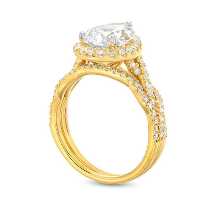 Braut-Set mit tropfenförmigem Labordiamant 2,63 ct. Gesamtgewicht in 14K Gelbgold (I/SI2)