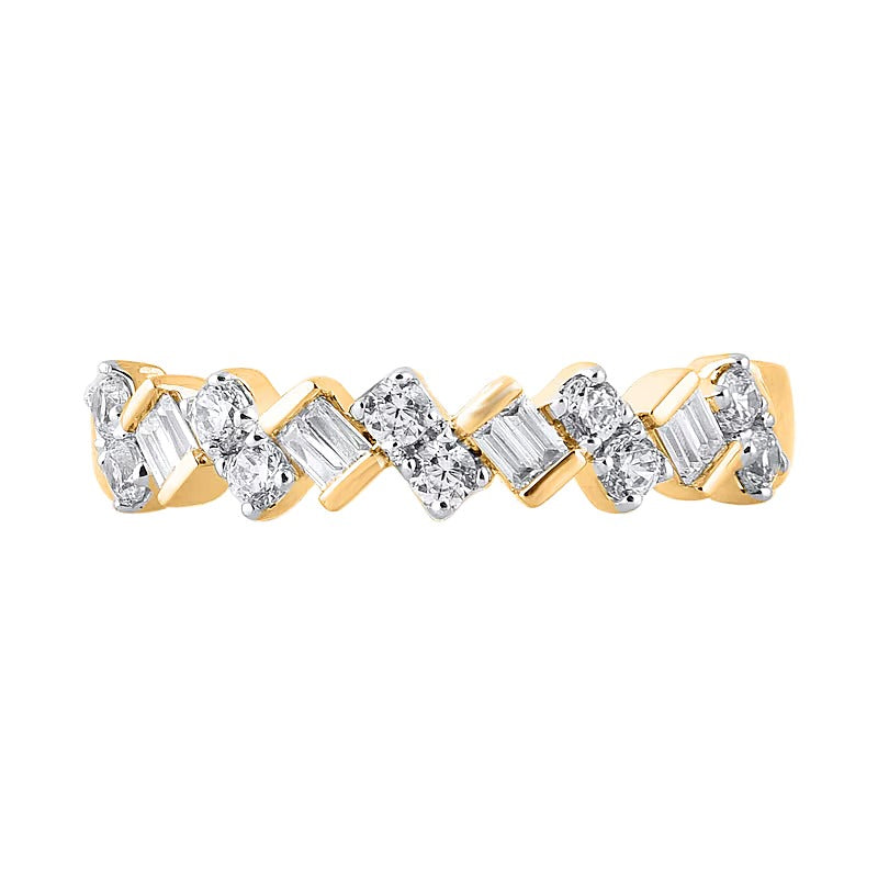 0,5 ct. Gesamtgewicht Ring mit Baguette- und runden Diamanten im Zickzack-Design in 10K Gelbgold