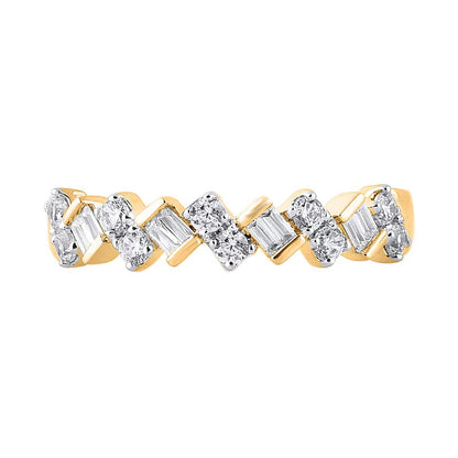0,5 ct. Gesamtgewicht Ring mit Baguette- und runden Diamanten im Zickzack-Design in 10K Gelbgold