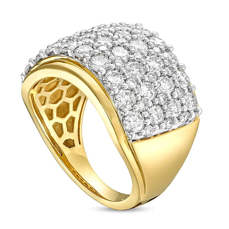 Memoire-Ring mit weißen runden Diamanten, mehrreihig, 3.5 ct. Gesamtgewicht, in 10K Gelbgold