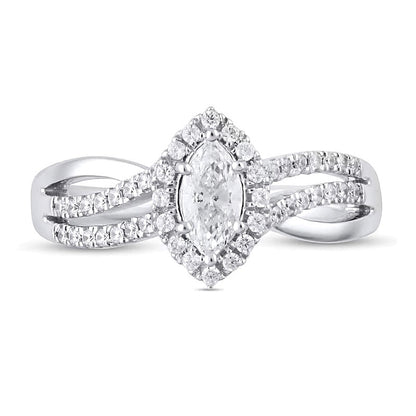 0,75 ct. Gesamtgewicht Halo-Verlobungsring mit Diamanten im Marquise- und Rundschliff in 14K Weißgold