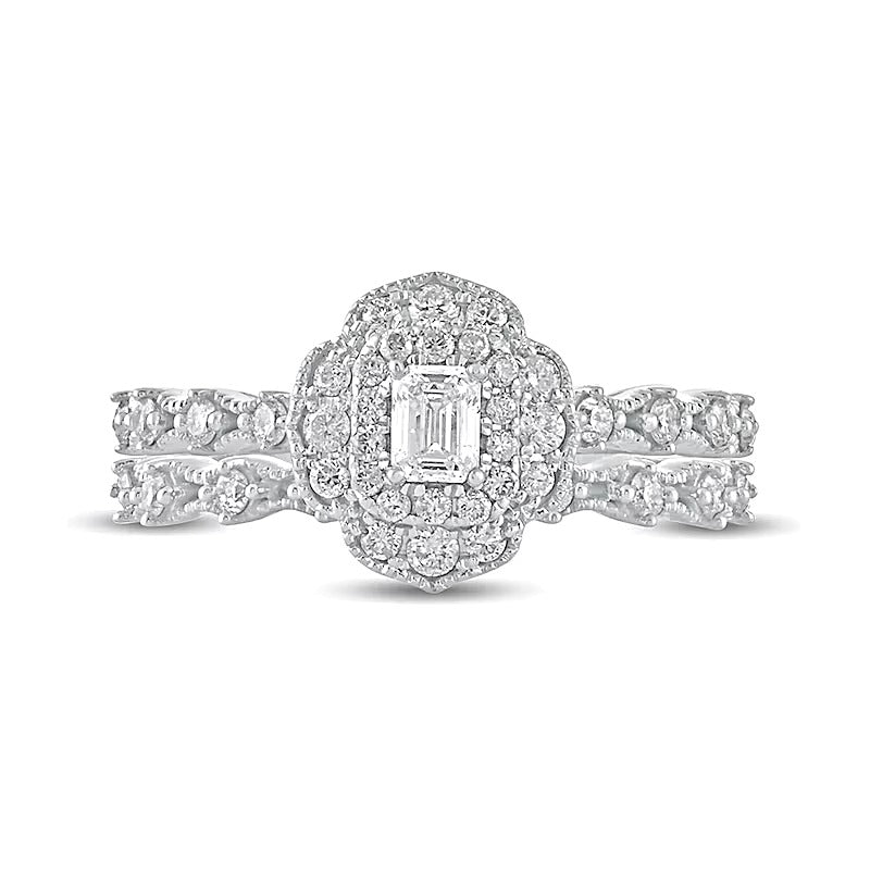 Braut-Set mit Diamanten im Smaragdschliff 0.63 ct. Gesamtgewicht in 10K Weißgold