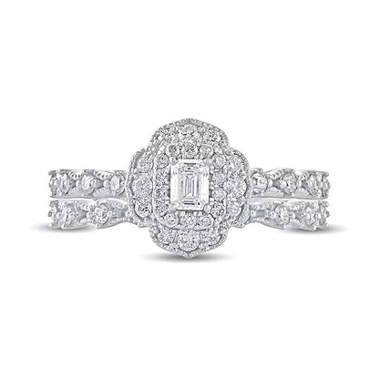 Braut-Set mit Diamanten im Smaragdschliff 0.63 ct. Gesamtgewicht in 10K Weißgold
