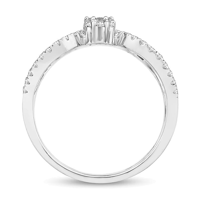 0.63 ct. Gesamtgewicht Multi-Diamant Ring mit linearen Blüten und offener Ringschiene aus 10K Weißgold