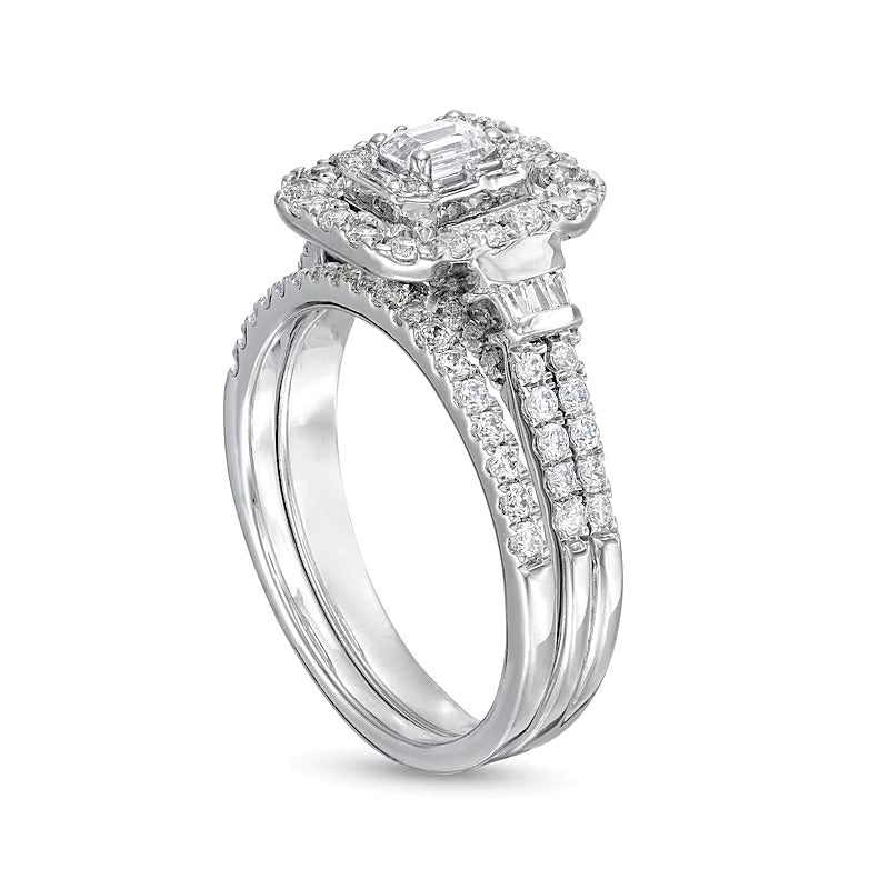 Braut-Set mit Diamanten im Smaragdschliff, zweireihig, 1.0 ct. Gesamtgewicht, in 10K Weißgold