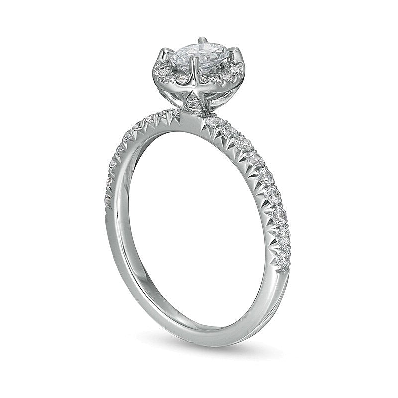 1.0 CT. Gesamtgewicht Verlobungsring mit Halo und ovalem Diamanten in 14K Weißgold (I/I2)