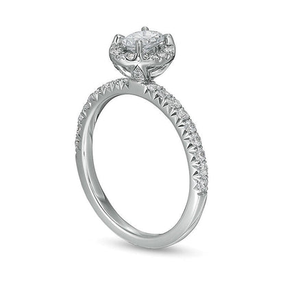 1.0 CT. Gesamtgewicht Verlobungsring mit Halo und ovalem Diamanten in 14K Weißgold (I/I2)