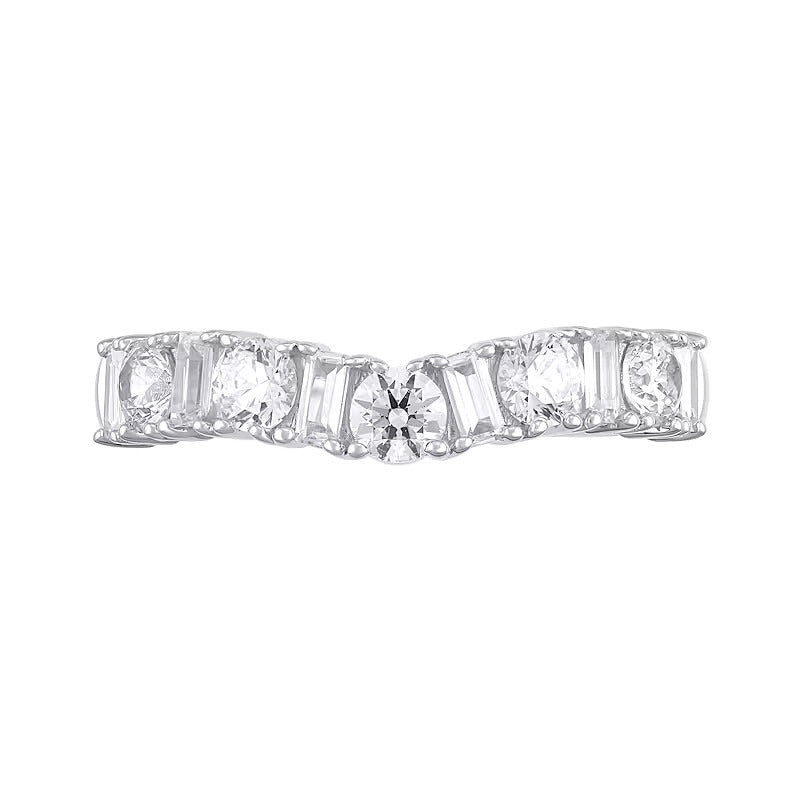 Konturring mit runden Diamanten und Diamanten im Baguette-Schliff im Wechsel, 1.0 ct. Gesamtgewicht, in 14K Weißgold