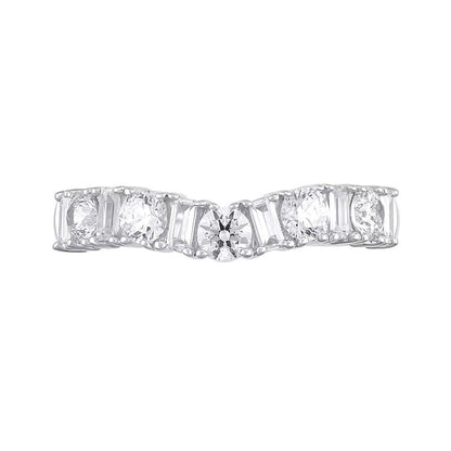 Konturring mit runden Diamanten und Diamanten im Baguette-Schliff im Wechsel, 1.0 ct. Gesamtgewicht, in 14K Weißgold