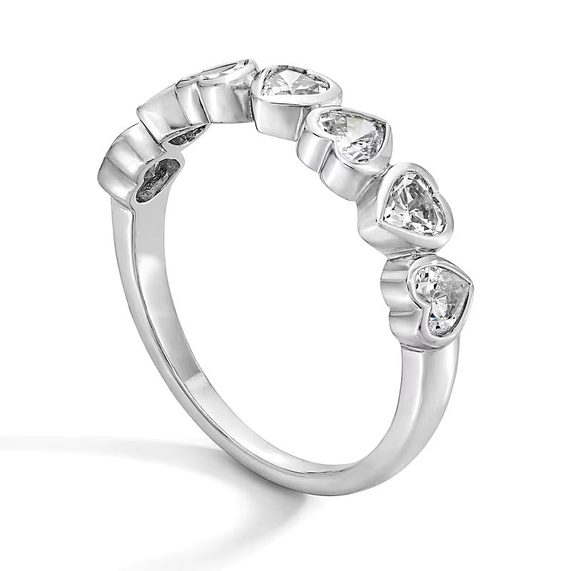 1.0 ct. Gesamtgewicht herzförmiger Labordiamant Sieben-Stein-Ring in 14K Weißgold (F/VS2)