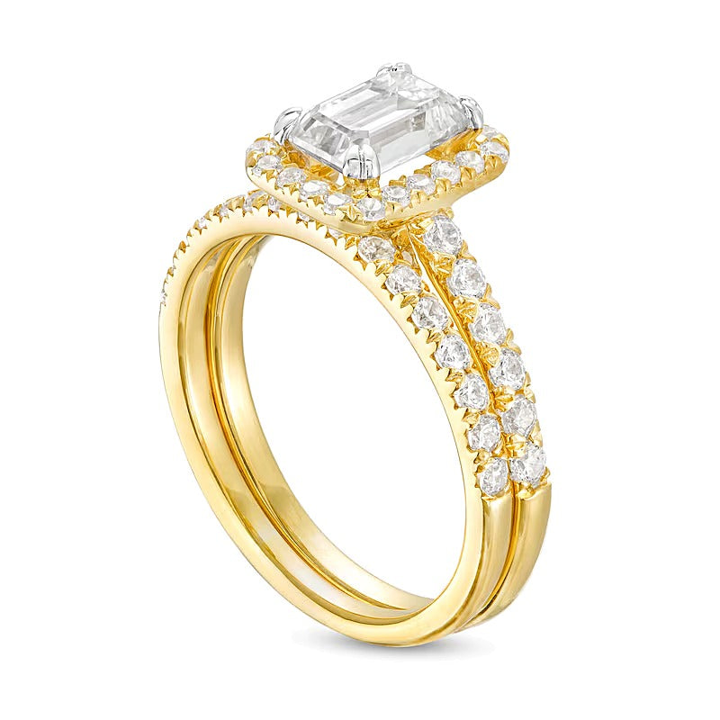 Braut-Set mit Labordiamanten im Smaragdschliff 1,75 ct. Gesamtgewicht in 14K Gelbgold (I/SI2)