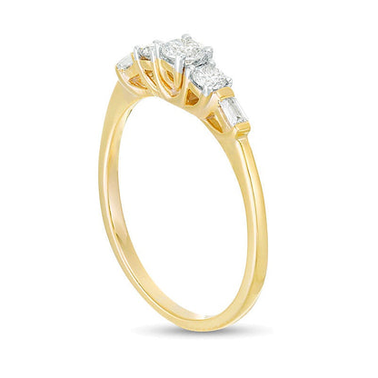 Dreistein-Verlobungsring mit Diamanten 0,33 ct. Gesamtgewicht in 10K Gelbgold