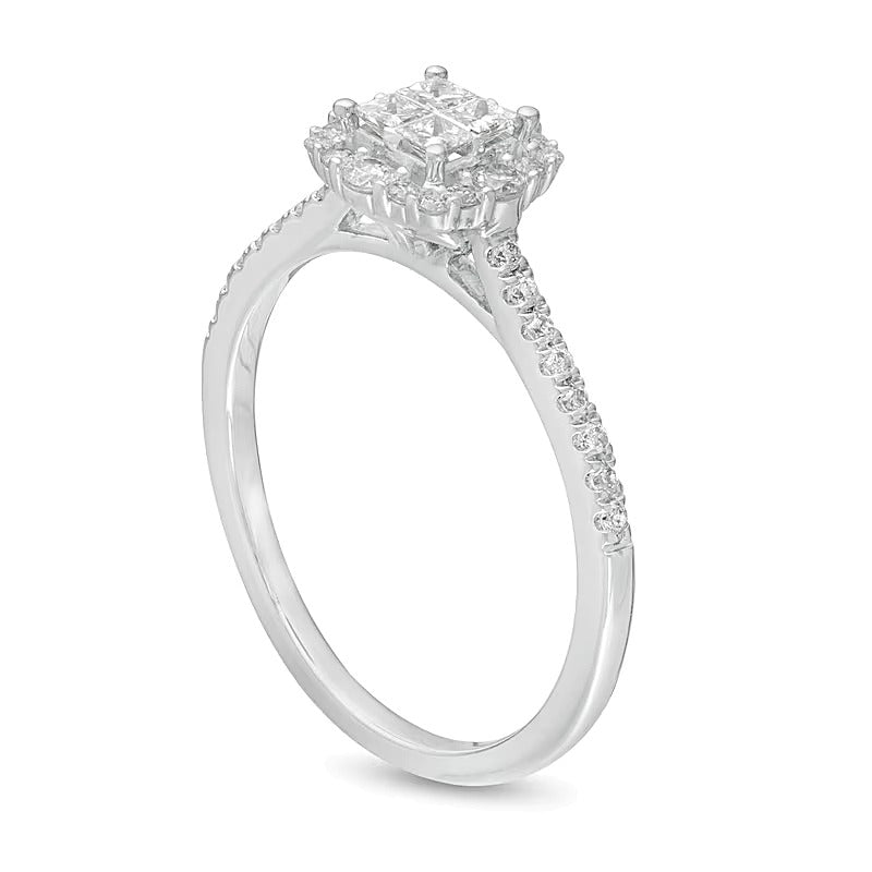 0.38 ct. Gesamtgewicht Verlobungsring Halo mit Princess- und rundem Diamant in 10K Weißgold