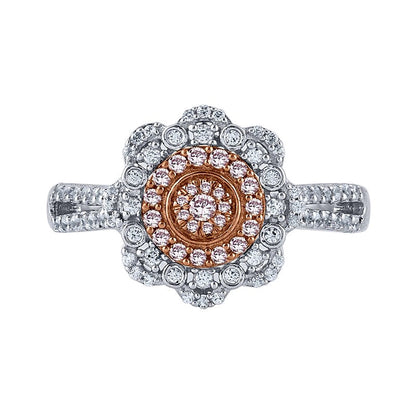 0.5 CT. Gesamtgewicht Ring mit rosa und weißen Diamanten und Blütenfassung aus 10K Bicolor-Gold