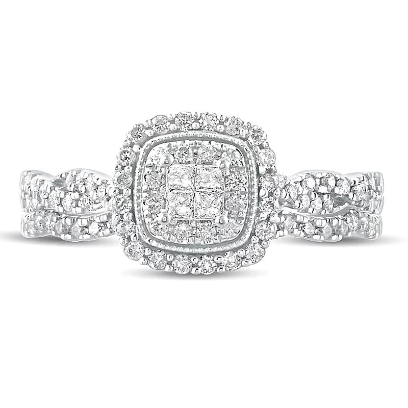Braut-Set mit Diamanten im Princess-, Rund- und Kissenschliff, 0.5 ct. Gesamtgewicht, in 10K Weißgold