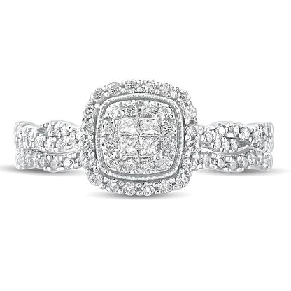 Braut-Set mit Diamanten im Princess-, Rund- und Kissenschliff, 0.5 ct. Gesamtgewicht, in 10K Weißgold