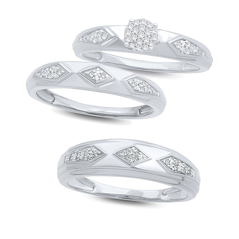 Ehering mit Diamant-Besatz im geometrischen Retro-Stil in 10K Weißgold