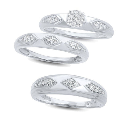 Ehering mit Diamant-Besatz im geometrischen Retro-Stil in 10K Weißgold
