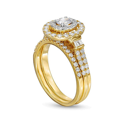 1.0 CT. Gesamtgewicht Braut-Set mit ovalem Diamanten in Doppelreihe aus 10K Gelbgold