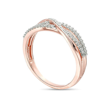 0.17 ct. Gesamtgewicht Diamant Memoire-Ring mit überkreuztem Layer-Design in 10K Roségold