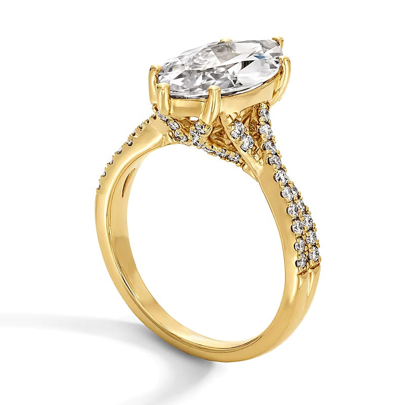 3,38 ct. Gesamtgewicht Solitär mit seitlichem Besatz aus 14K Gelbgold mit Labordiamanten im Marquise- und Rundschliff für Damen (F/VS2)