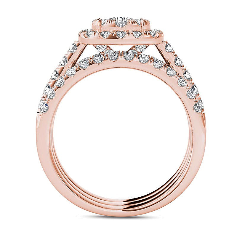 Braut-Set mit Diamanten 1.5 ct. Gesamtgewicht, rund, in 14K Roségold