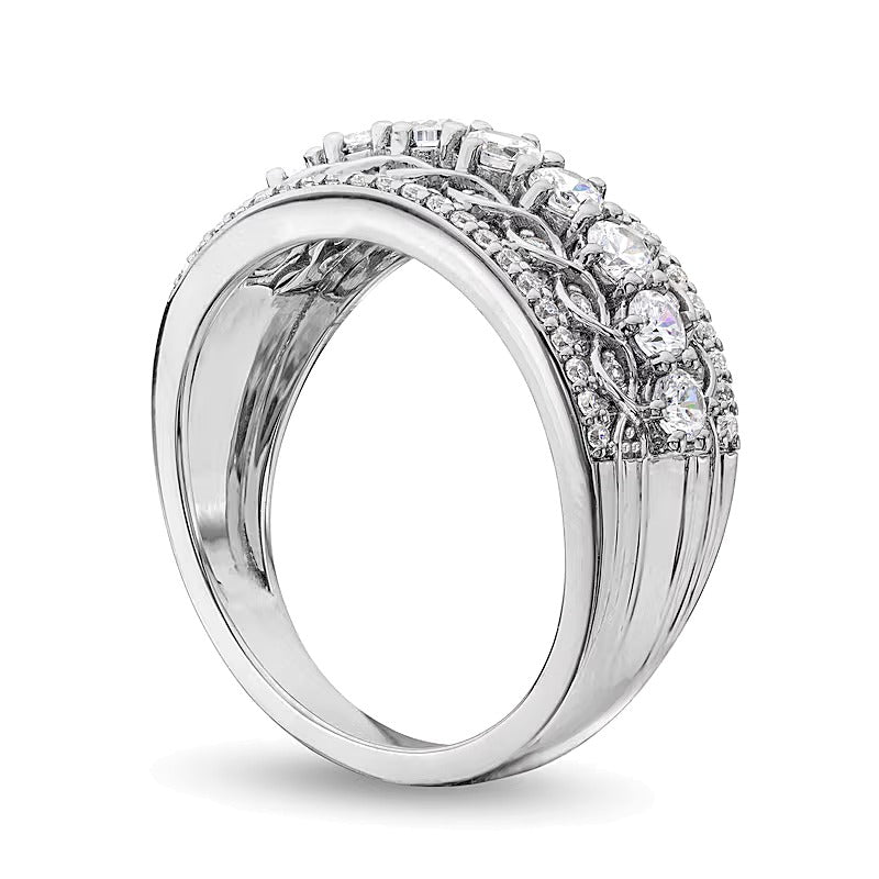1.0 CT. TW Diamant-Ring mit Gitter-Design und Mittelreihe aus 14K Weißgold