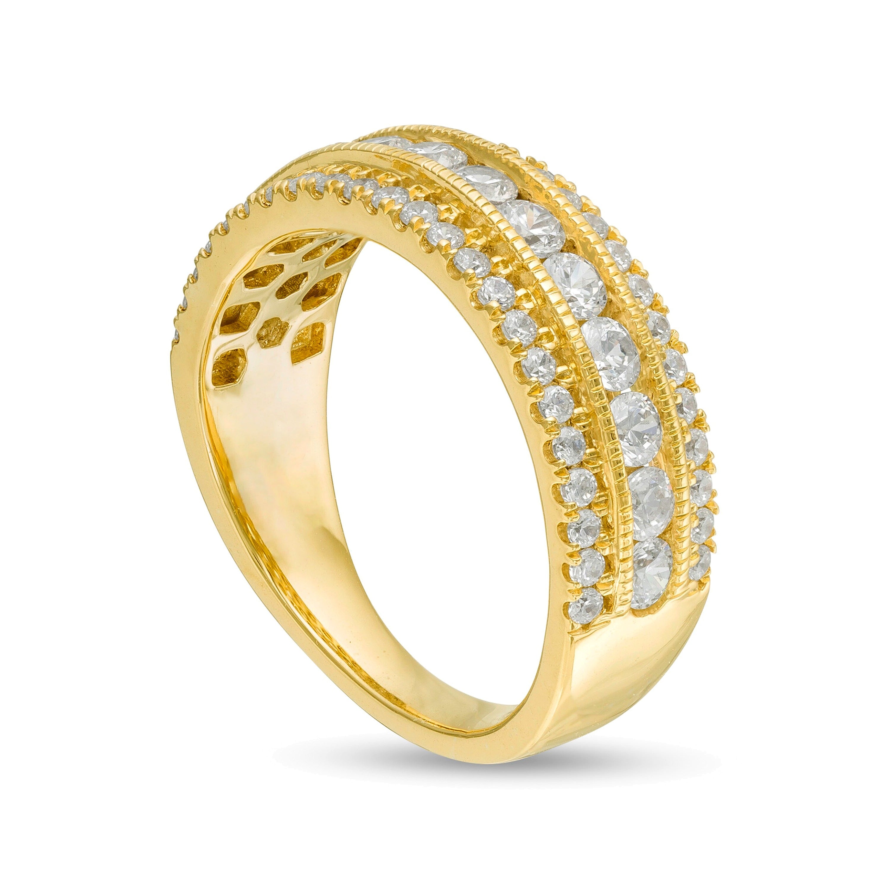 1.33 ct. Gesamtgewicht Diamant Memoire-Ring mehrreihig im Vintage-Stil in 10K Gelbgold