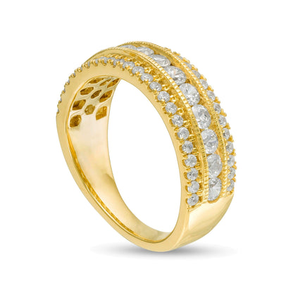 1.33 ct. Gesamtgewicht Diamant Memoire-Ring mehrreihig im Vintage-Stil in 10K Gelbgold