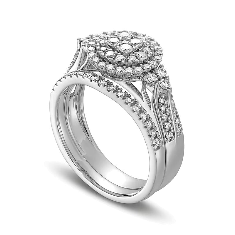 Braut-Set mit weißen Diamanten im Rundschliff in 14K Weißgold, 0.75 ct. Gesamtgewicht