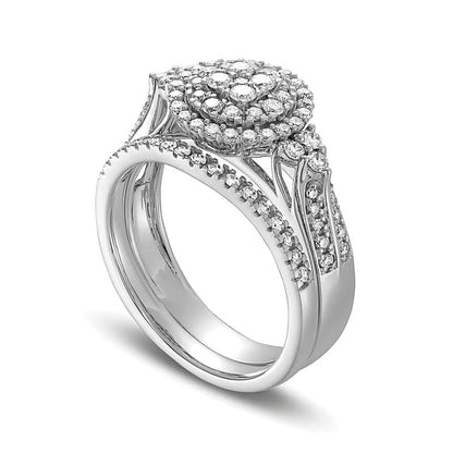 Braut-Set mit weißen Diamanten im Rundschliff in 14K Weißgold, 0.75 ct. Gesamtgewicht