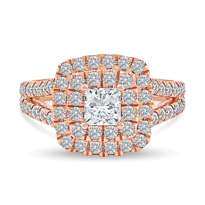 2.0 CT. Gesamtgewicht Verlobungsring im Princess-Schliff mit Labordiamanten, Halo und geteilter Schiene in 14K Roségold (F/VS2)