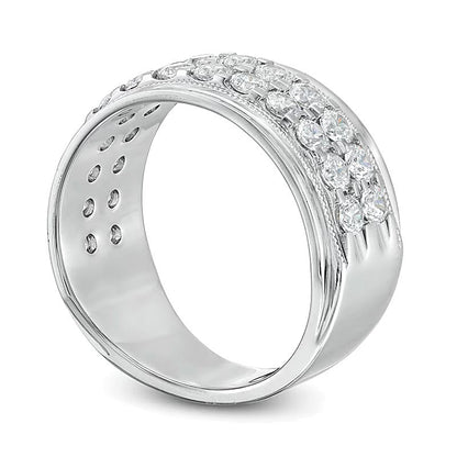 2.0 ct. Gesamtgewicht Memoire-Ring mit Diamanten, erhöhte Doppelreihe, in 10K Weißgold