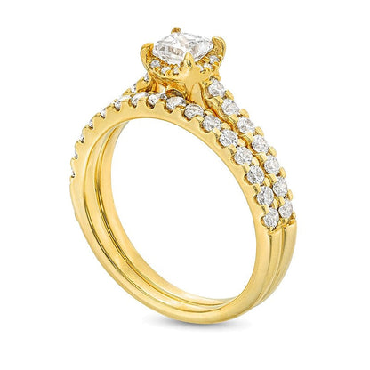 1.0 CT. TW Braut-Set mit Diamanten im Princess- und Rundschliff in 14K Gelbgold (I/I2)