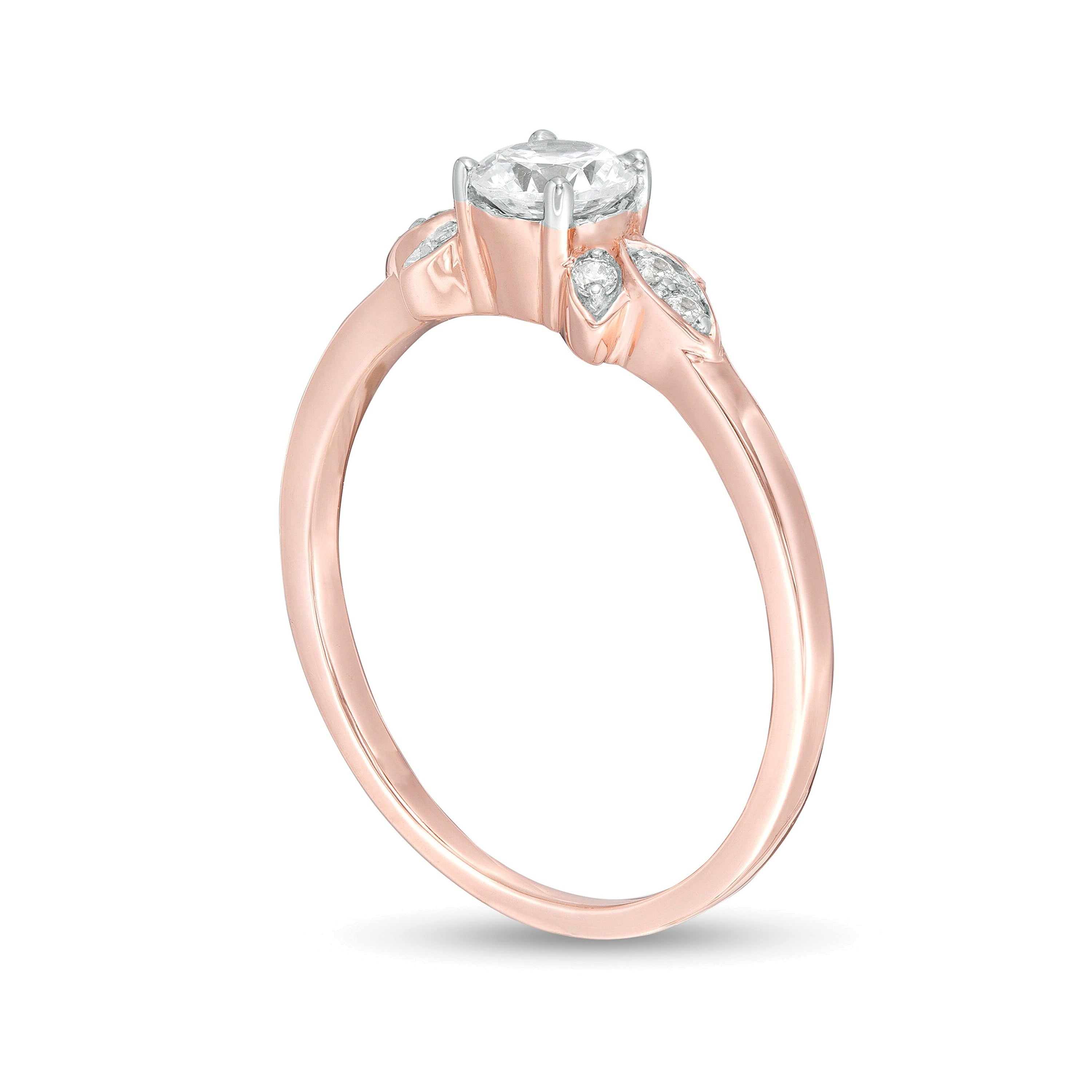 0.38 ct. Gesamtgewicht Diamant Solitär mit seitlichem Besatz Verlobungsring in 10K Roségold
