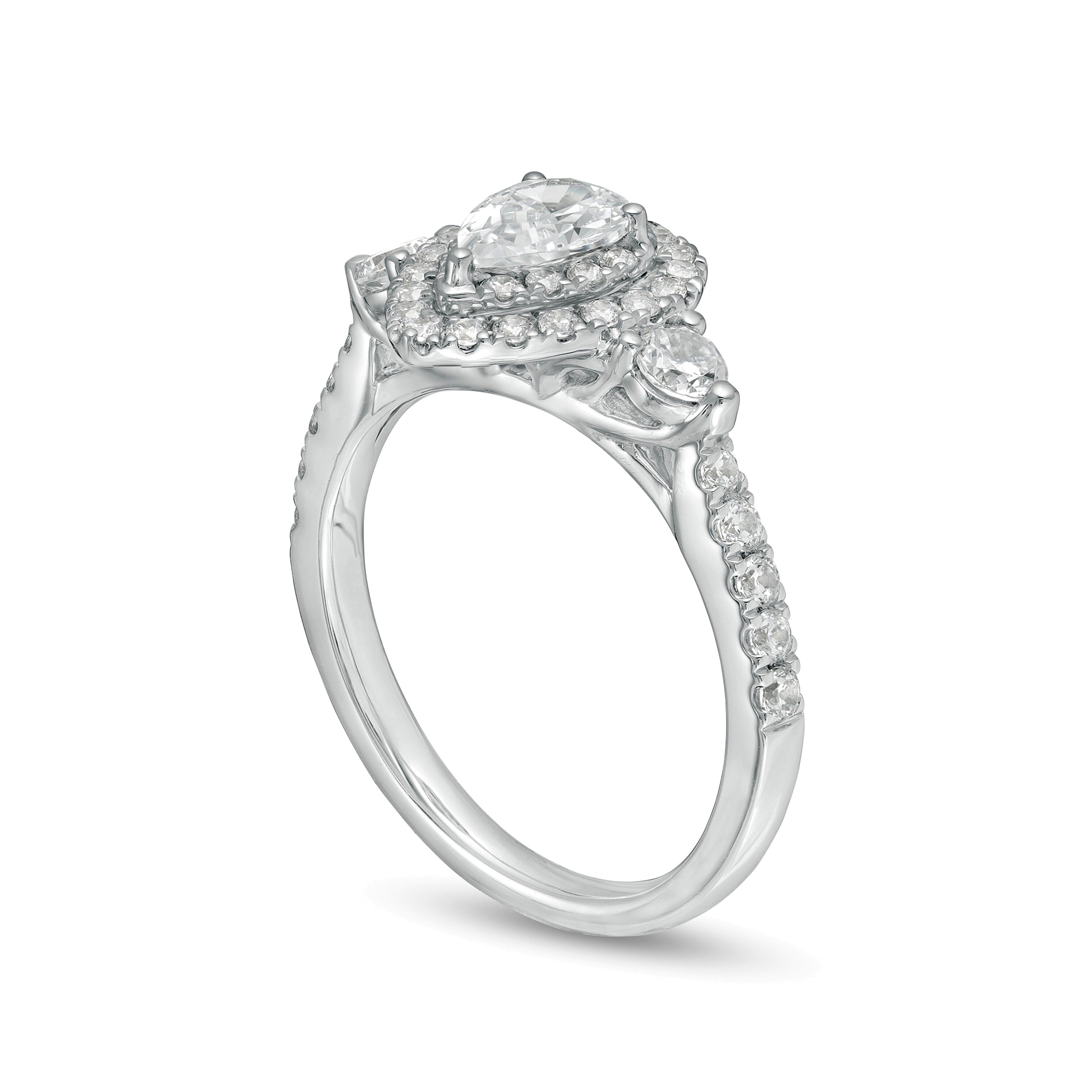 1,17 ct. Gesamtgewicht Dreistein-Verlobungsring mit tropfenförmigen und runden Diamanten in 14K Weißgold (I/I2)