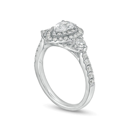 1,17 ct. Gesamtgewicht Dreistein-Verlobungsring mit tropfenförmigen und runden Diamanten in 14K Weißgold (I/I2)