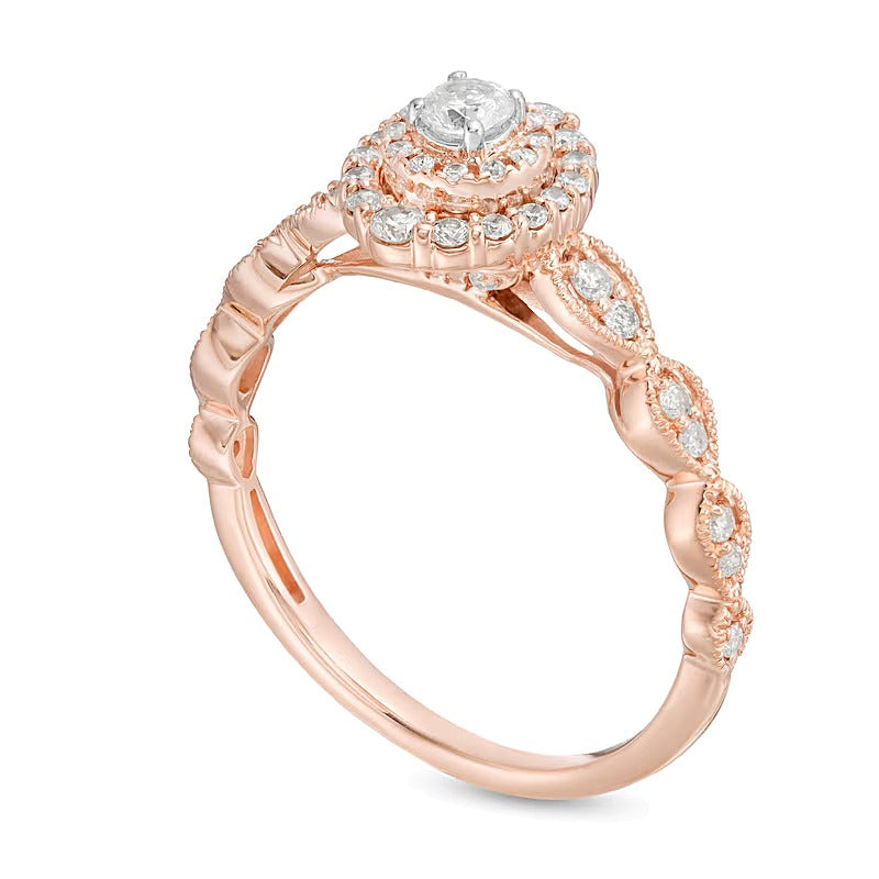 0,38 ct. Gesamtgewicht Diamant Verlobungsring im Art-déco-Vintage-Stil mit Halo in 10K Roségold