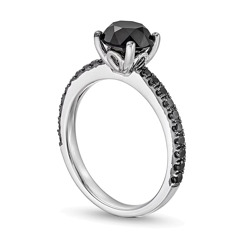 2.38 ct. Gesamtgewicht schwarzer Diamant Solitär mit seitlichem Besatz in 14K Weißgold