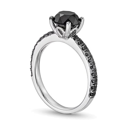 2.38 ct. Gesamtgewicht schwarzer Diamant Solitär mit seitlichem Besatz in 14K Weißgold