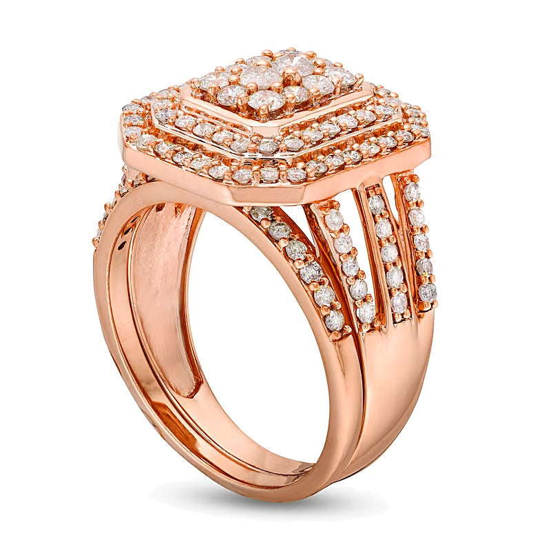 Brautset mit weißen Diamanten 1.25 ct. Gesamtgewicht in 10K Roségold