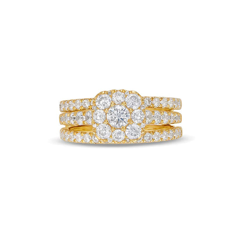 Braut-Set mit Diamanten im Kissenschliff und Rundschliff, 1.75 ct. Gesamtgewicht, in 10K Gelbgold