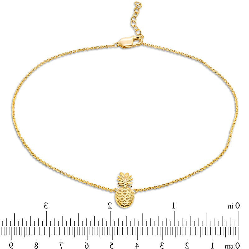 Fußkettchen mit graviertem Ananas-Motiv in 10K Gelbgold - 10"