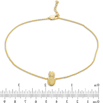 Fußkettchen mit graviertem Ananas-Motiv in 10K Gelbgold - 10"