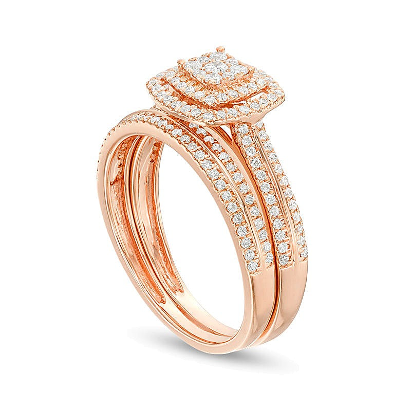 0,5 ct. Gesamtgewicht Komposit-Diamant Verlobungsring mit doppeltem Kissenschliff-Rahmen in 10K Roségold