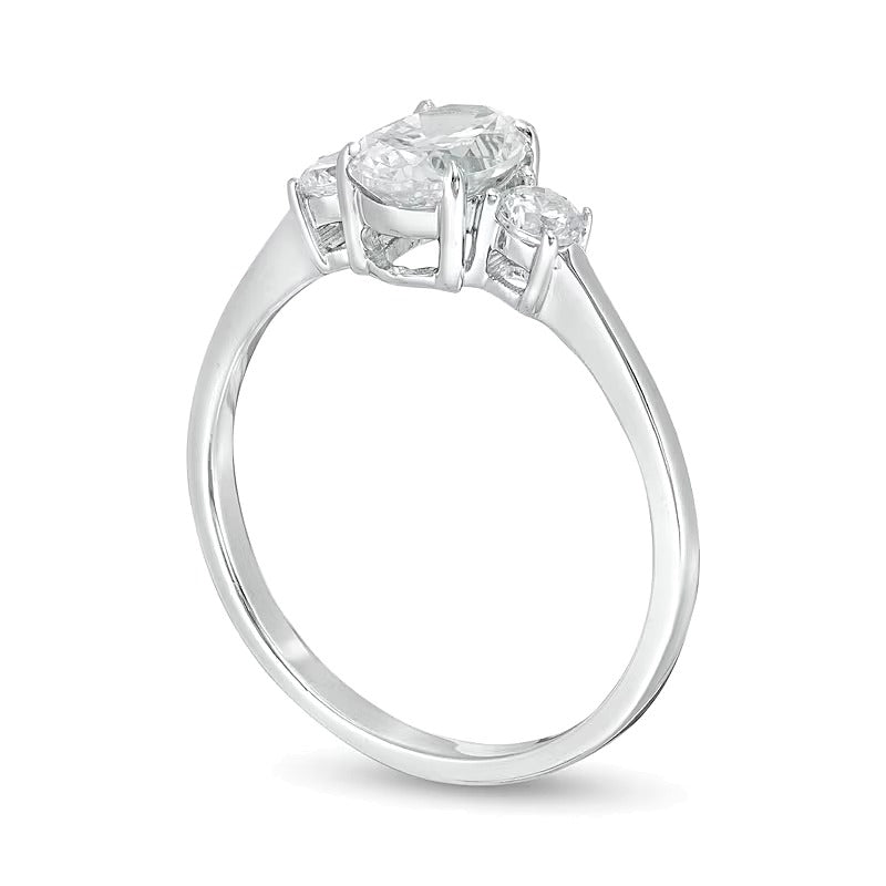 1.0 CT. TW Dreistein-Verlobungsring mit Diamanten in Oval und rund in 14K Weißgold