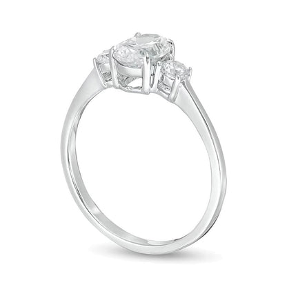 1.0 CT. TW Dreistein-Verlobungsring mit Diamanten in Oval und rund in 14K Weißgold