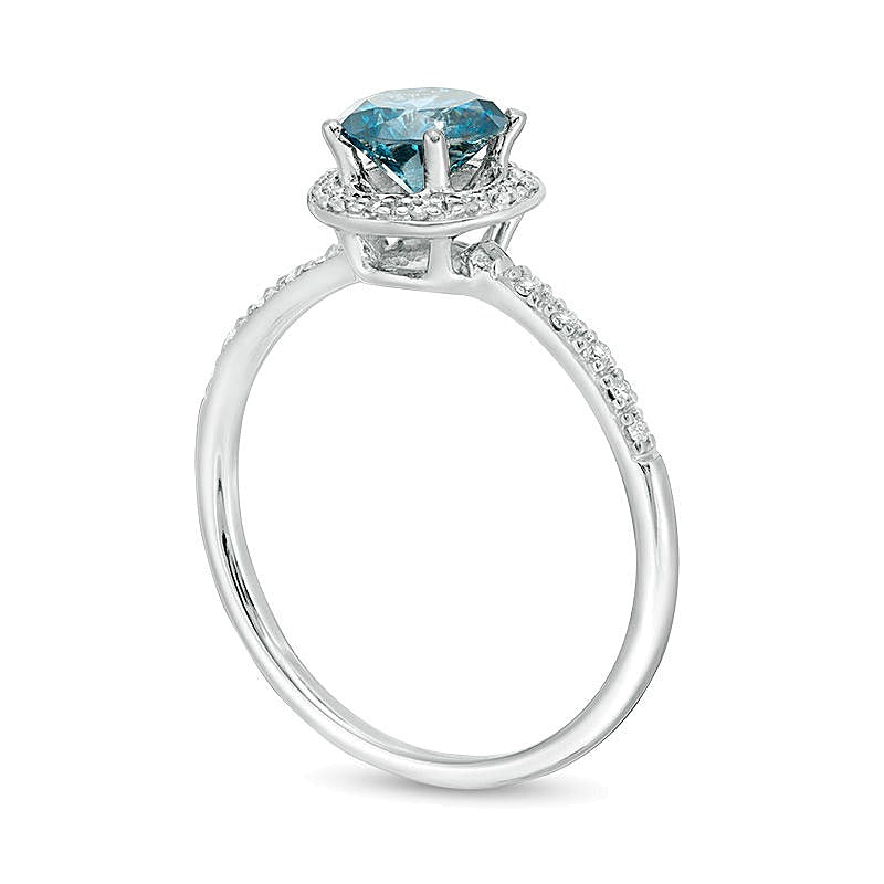 1.0 CT. TW Halo-Verlobungsring mit blauen und weißen Diamanten in 14K Weißgold